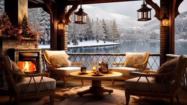 Winter Cozy Porch Ambience ☕ Snowy Day with Relaxing Piano Jazz Music, Snowfall for Deep Sleep смотреть онлайн
