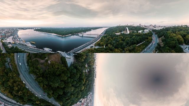 360° c ВЫСОТЫ на Памятник Владимиру Великому и Владимирский спуск. Круговая панорама. Киев Украина смотреть онлайн