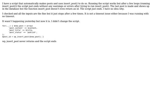 Wordpress: insert post fails after multiple postings смотреть онлайн