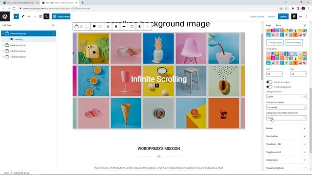 How to add infinite scrolling background image animation loop in Gutenberg using CBB Pro - WordPres смотреть онлайн
