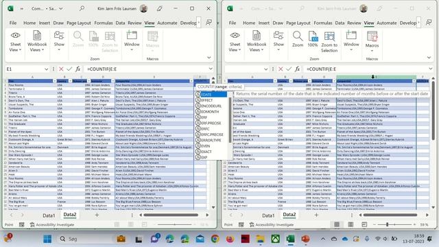 Excel Compare two lists several columns, Using CountIf смотреть онлайн