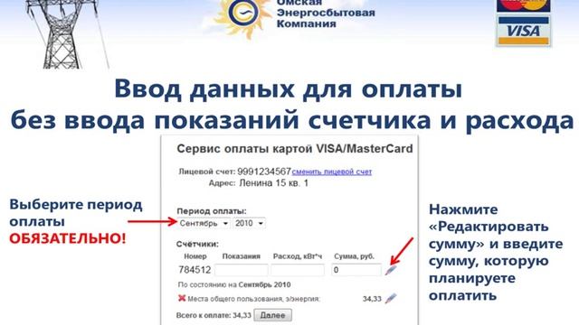 Оплата электроэнегии по картам VISA/MASTERCARD смотреть онлайн