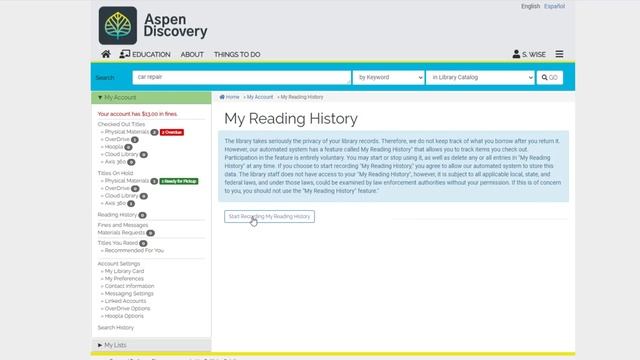 Patron Account - Reading and Search History смотреть онлайн