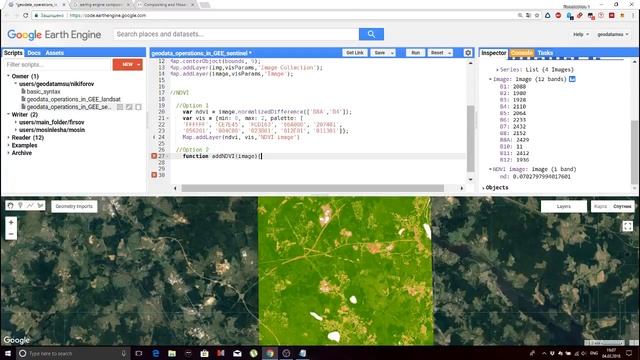 Расчет индекса NDVI в Google Earth Engine