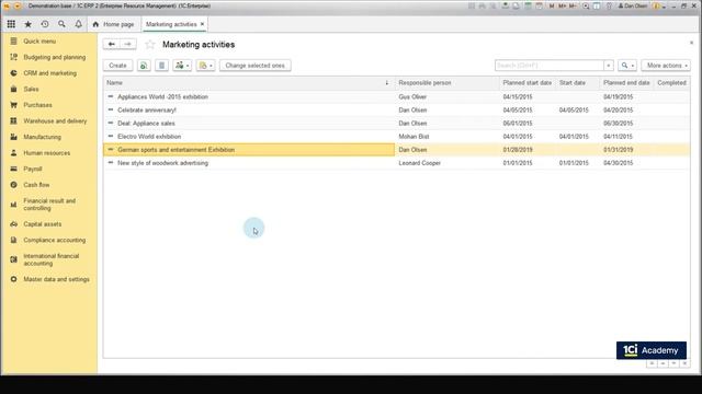 1C:ERP Fundamental Training Course - Trading. Marketing Events. Episode 1.23