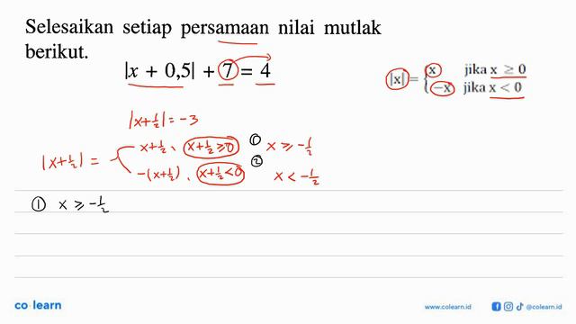 Selesaikan setiap persamaan nilai mutlak berikut. |x+0,5|+7=4 смотреть онлайн