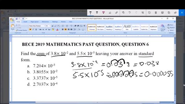 BECE 2019 MATHEMATICS PAST QUESTION 6 ADDITION AND LEAVING ANSWER IN STANDARD FORM смотреть онлайн