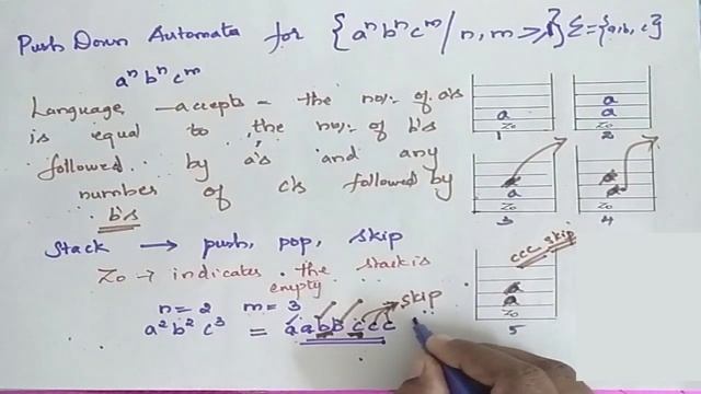 a^nb^nc^m/n m greater =1 Σ={a b c} Push Down Automata Theory of computation смотреть онлайн