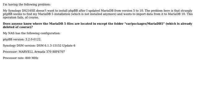 Synology DSM 6.1.3 Where are the MariaDB 5 files located смотреть онлайн
