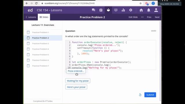 JavaScript Promise | Class 11 | CSE154:Web Programming смотреть онлайн