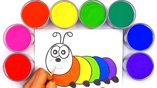 РАЗНОЦВЕТНАЯ ГУСЕНИЦА, рисование песком, раскраска для детей/ BabyBox Art