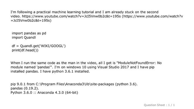 Pandas : ModuleNotFoundError: No module named 'pandas' смотреть онлайн