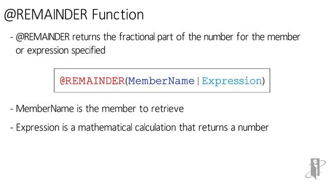 Essbase @REMAINDER Function смотреть онлайн