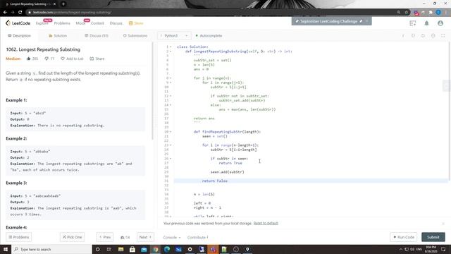 LeetCode 1062. Longest Repeating Substring смотреть онлайн