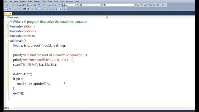 C Program Quadratic equation смотреть онлайн