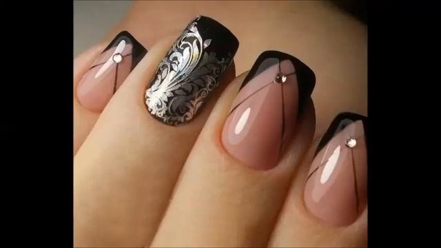 Очень красивый бежево чёрный маникюр смотреть онлайн