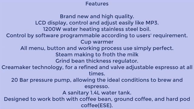 DEVISIB 20BAR Automatic Espresso Coffee Machine Maker With Bean Grind And Milk Froth Maker