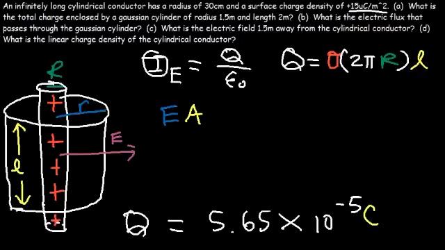 Gauss Law Problems, Cylindrical Conductor, Linear & Surface Charge Denisty, Electric Field & Flux, смотреть онлайн