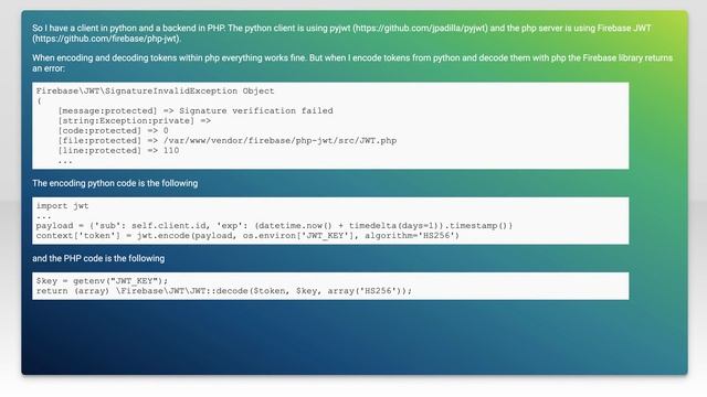 Firebase JWT library can't verify Python JWT token смотреть онлайн