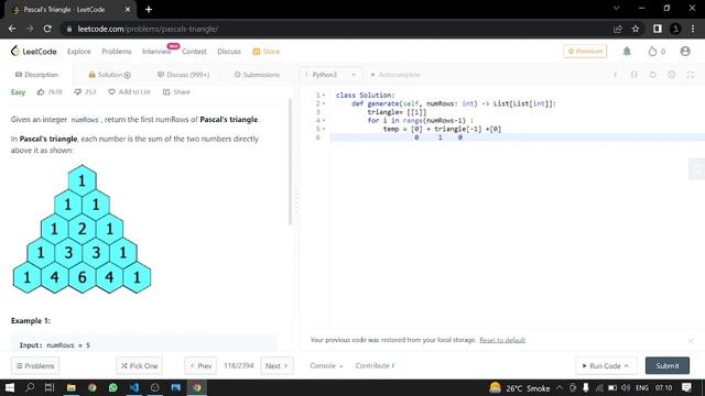 118. Pascal's Triangle | Leetcode | Python смотреть онлайн