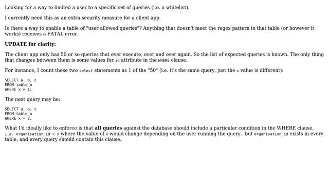 whitelist for allowed user queries in postgres смотреть онлайн