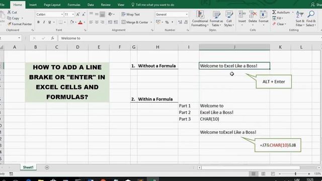 How To Add A Line Break / ENTER In EXCEL 2016 CELLS And FORMULAS смотреть онлайн