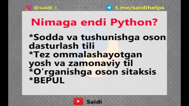 Python dasturlash tili. 1 dars Kirish смотреть онлайн