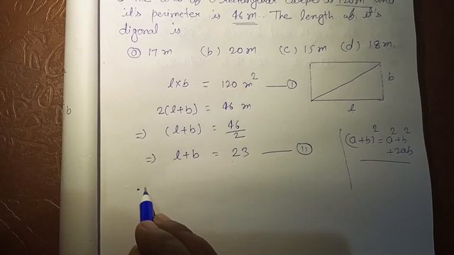The area of a Rectangular carpet is 120m^2 and it's perimeter is 46m.The length of diagonal is..... смотреть онлайн