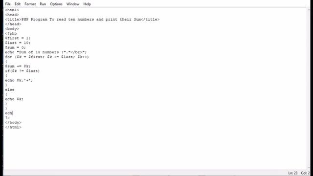PHP Program To read ten numbers and print their Sum смотреть онлайн
