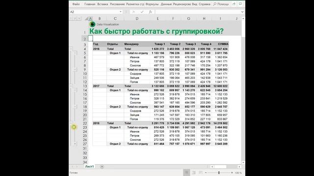 Как быстро работать с группировкой данных в Excel? смотреть онлайн