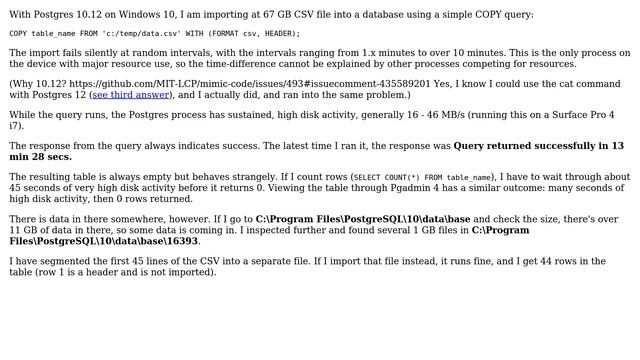 Databases: Postgres randomly fails silently on huge CSV import смотреть онлайн