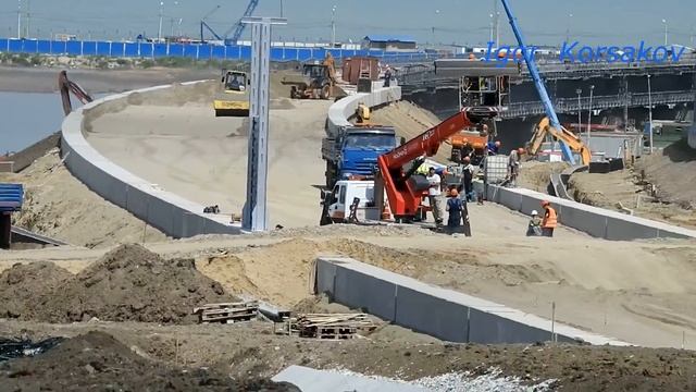 Крымский(июль 2018)мост! Ж/Д подходы с Тамани. Уст-во гидроизоляции на пролётах МК моста Ж/Д!