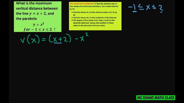 What is the maximum vertical distance between line and parabola y=x^2, y= x +2. Optimization смотреть онлайн