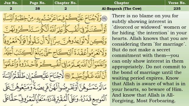 Holy Quran Page 38 | Al-Baqarah 234-237 | Recitation & English Translation Per Page смотреть онлайн