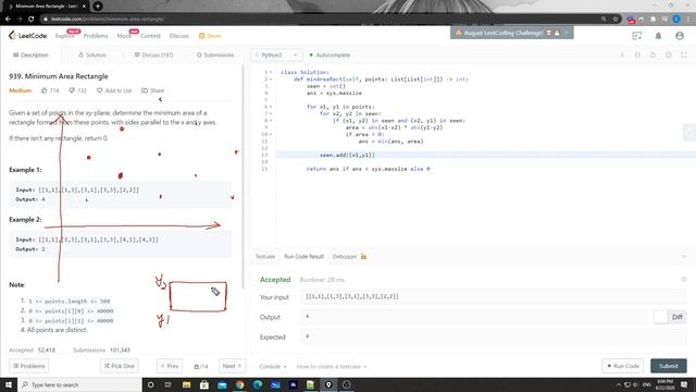 LeetCode 939. Minimum Area Rectangle смотреть онлайн