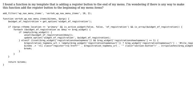 Wordpress: functions.php adding item to end of menu. I want to change position смотреть онлайн