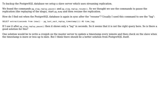Databases: Status of PostgreSQL replication after pause and resume смотреть онлайн