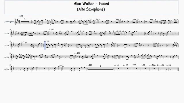 Alan Walker - Faded - Alto Saxophone Free Sheet Music смотреть онлайн