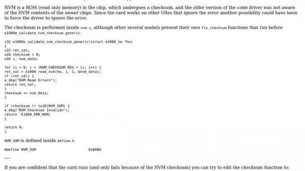 "The NVM Checksum Is Not Valid"