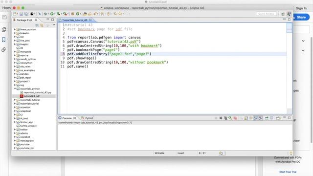 REPORTLAB|REPORTLAB PYTHON TUTORIAL|How To Set Bookmark Page In Pdf File Using Python|PART:43 смотреть онлайн