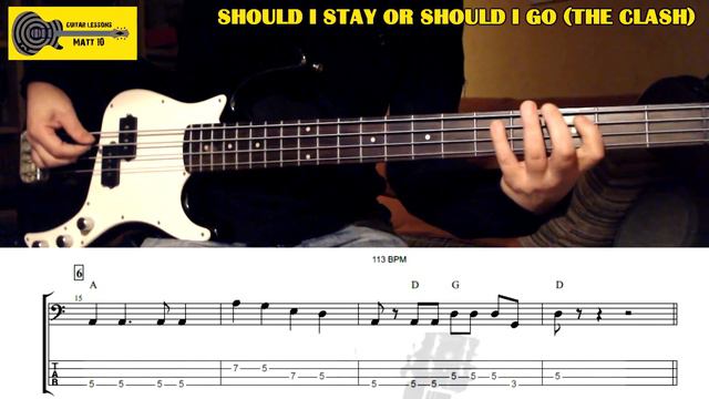 THE CLASH Should I Stay Or Should I Go BASS TAB COVER LESSON TUTORIAL TABS смотреть онлайн