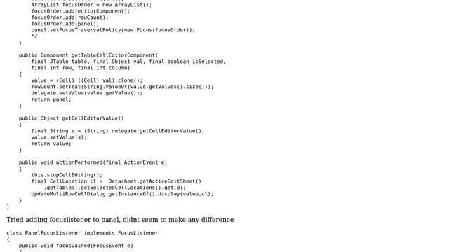 Problem getting focus when use JPanel as JTable cell editor смотреть онлайн