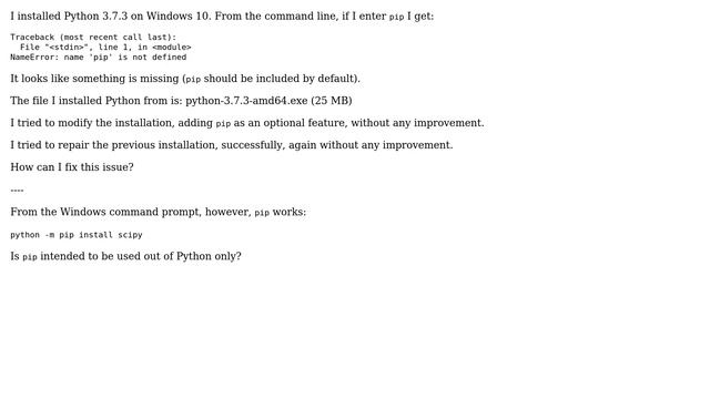 Installed Python, but cannot run `pip` смотреть онлайн