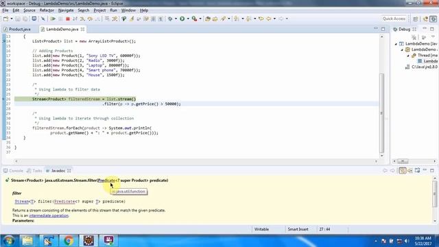 How to filter the list of products using lambda expression and Streams? | Lambda expression in Java смотреть онлайн