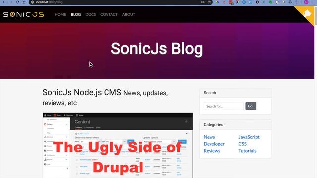 SonicJs Node.js CMS Demo Part 2 Website End Result Overview смотреть онлайн