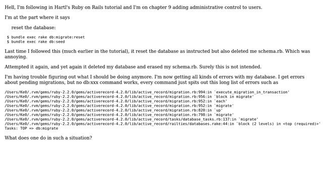 rake db:migrate:reset to dump schema смотреть онлайн
