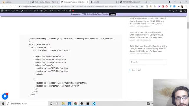 Javascript Project to Build Alarm Clock to Set Alarm of Time With Sound in Browser Using HTML5 & CS смотреть онлайн