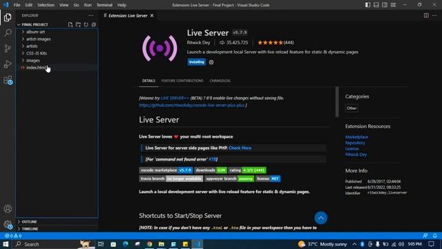 How to install live server on Microsoft visual studio code. смотреть онлайн