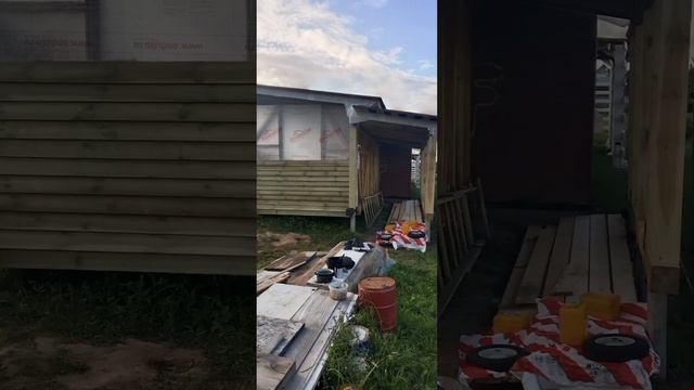 Деревянный каркасный домик с навесом на сваях одному за неделю-это реально.Комлектация в описании. смотреть онлайн
