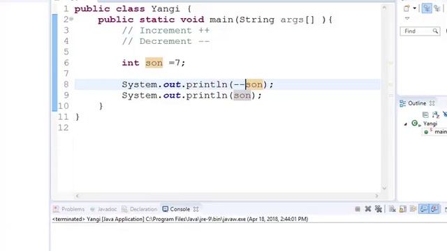 Java dasturlash tilida Inkrement va dekrement operatorlarini o'rganish. смотреть онлайн
